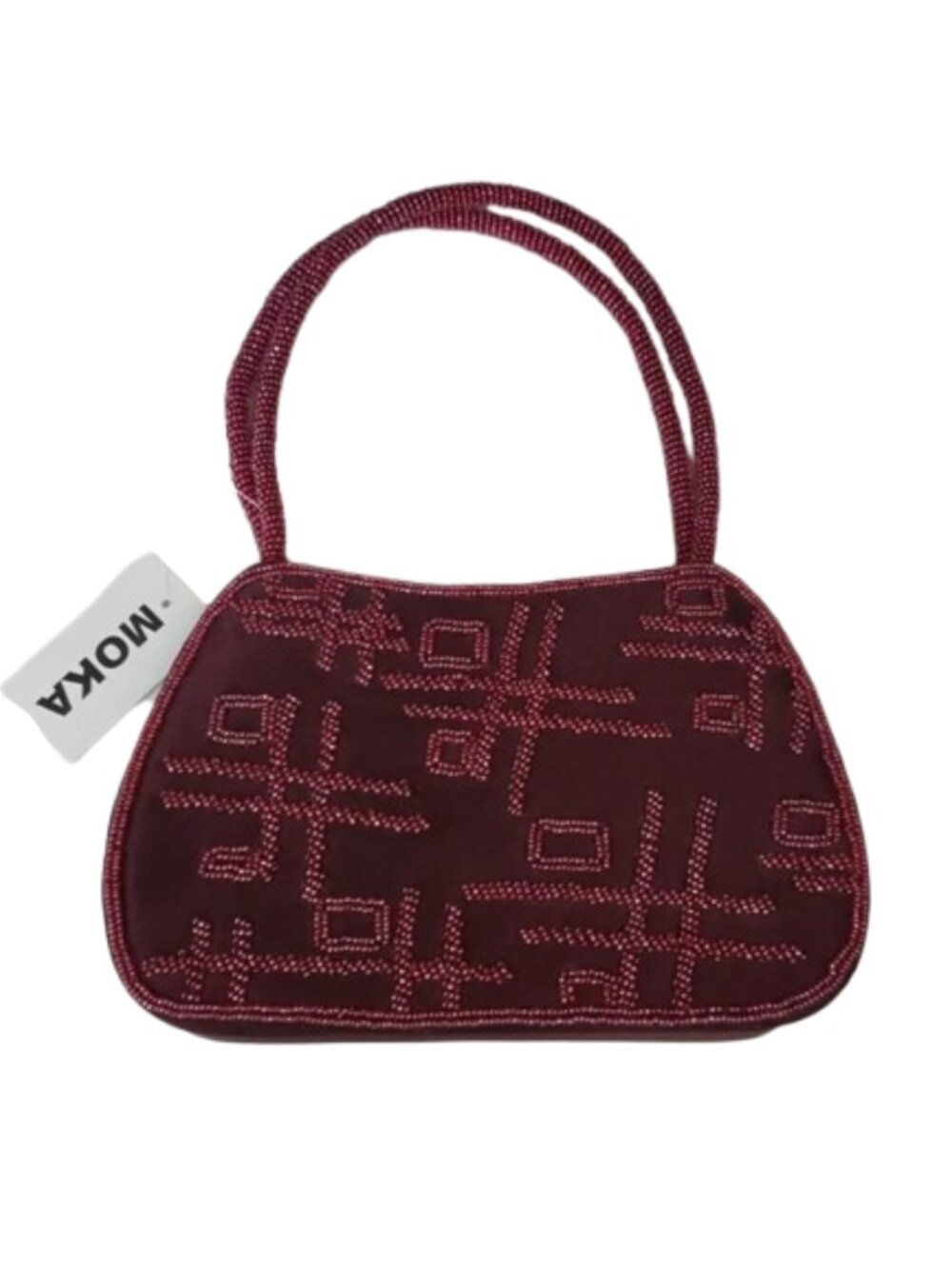 NWT Moka Burgundy Beaded Mini Shoulder Bag Geometric Evening Purse